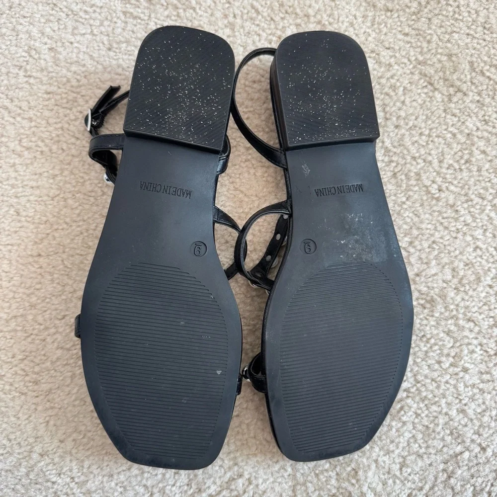 Sincerely Jules “Happiness” Silver Studded Black Flat Sandals Cushioned Size 9 - Picture 7 of 8